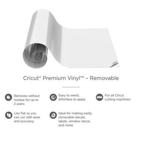 Cricut Premium  Vinyl Removable White Bulk 30.5 cm x 914 cm; 1 roll 12" x 360" (30.5 cm x 914 cm); Removes without residue for up to 2 years; Lies flat so you can cut with ease and accuracy; Easy to weed, effortless to apply